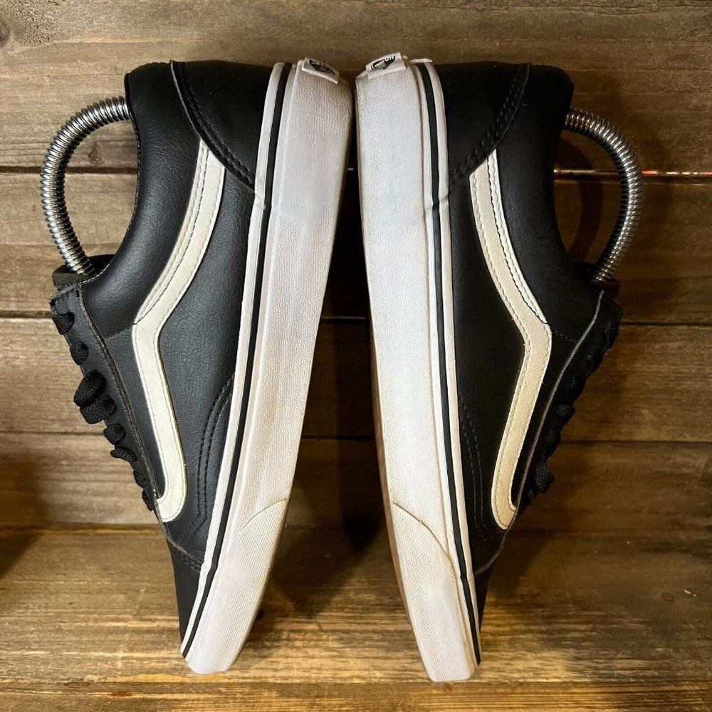 Womens Vans Old Skool Skateboard‎ Black Leather Shoes Sneakers Size 7.5M 9W GUC - Picture 4 of 7